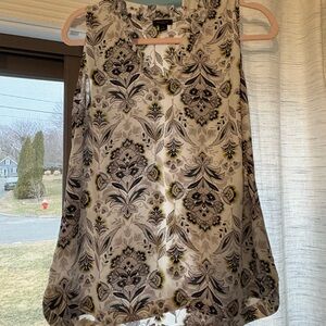 Ann Taylor Cream and Black Patterned Sleeveless Camisole with Olive Highlights